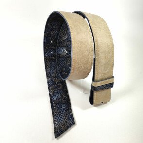 Ceinture reversible femme Motif "python" Bleu  / Sable